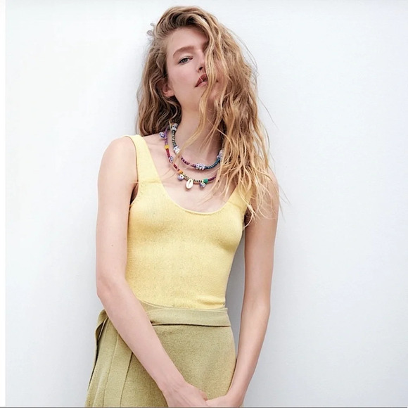 ZARA Knit Bodysuit with Low Back in Yellow SZ M - Picture 1 of 10